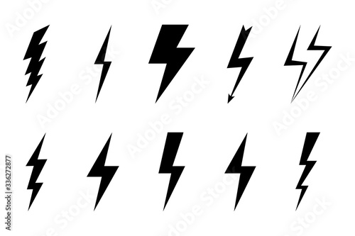 Set Lightning bolt. Thunderbolt, lightning strike. Modern flat style vector illustration. Thunder and Bolt Lighting Flash Icons Set. Flat Style on Dark Background. Vector