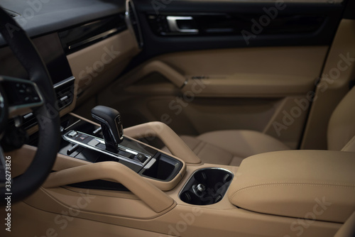 Luxury modern car interior background. © alexdemeshko