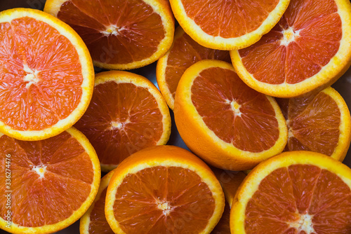 Close Up of Fresh Oranges on wooden background