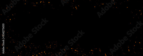 Fire embers particles texture overlays . Burn effect on isolated black background. Stock illustration. Film texture effect.