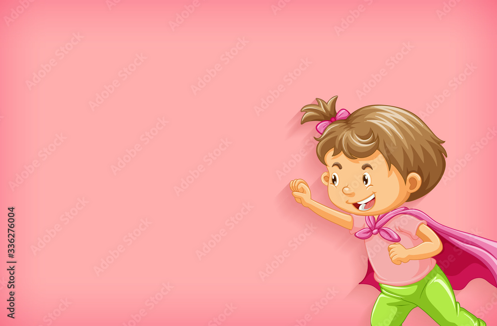 Plain background with little girl playing hero Plain background with little girl playing hero