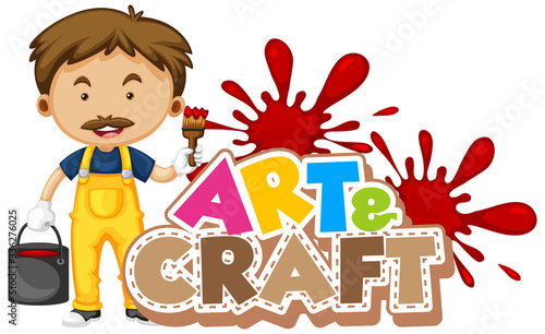 Font design for word art and craft with man painting