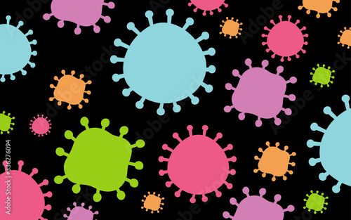 Seamless background template with coronavirus cells in many colors