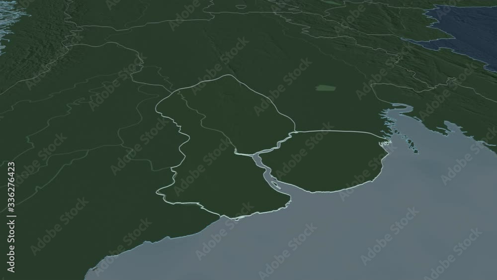 Yangon, division with its capital, zoomed and extruded on the administrative map of Myanmar in the conformal Stereographic projection. Animation 3D Yangon, division with its capital, zoomed and extruded on the administrative map of Myanmar in the conformal Stereographic projection. Animation 3D