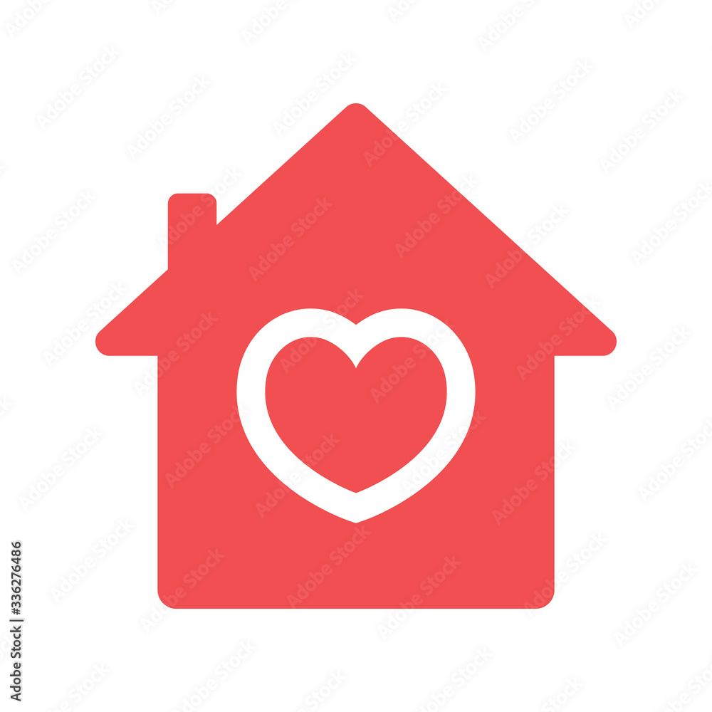 Stay at home. House icon with heart inside, symbol of care and love. Stay at home. House icon with heart inside, symbol of care and love.