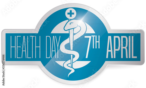 Commemorative Metallic Pin with Asclepius Staff for Health Day Celebration, Vector Illustration