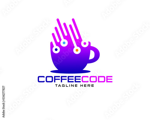 Professional programming code language with coffee tea logo design template