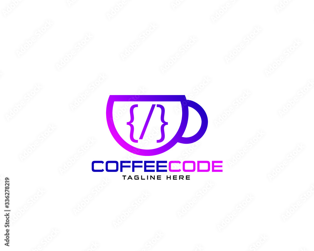 Professional programming code language with coffee tea logo design template