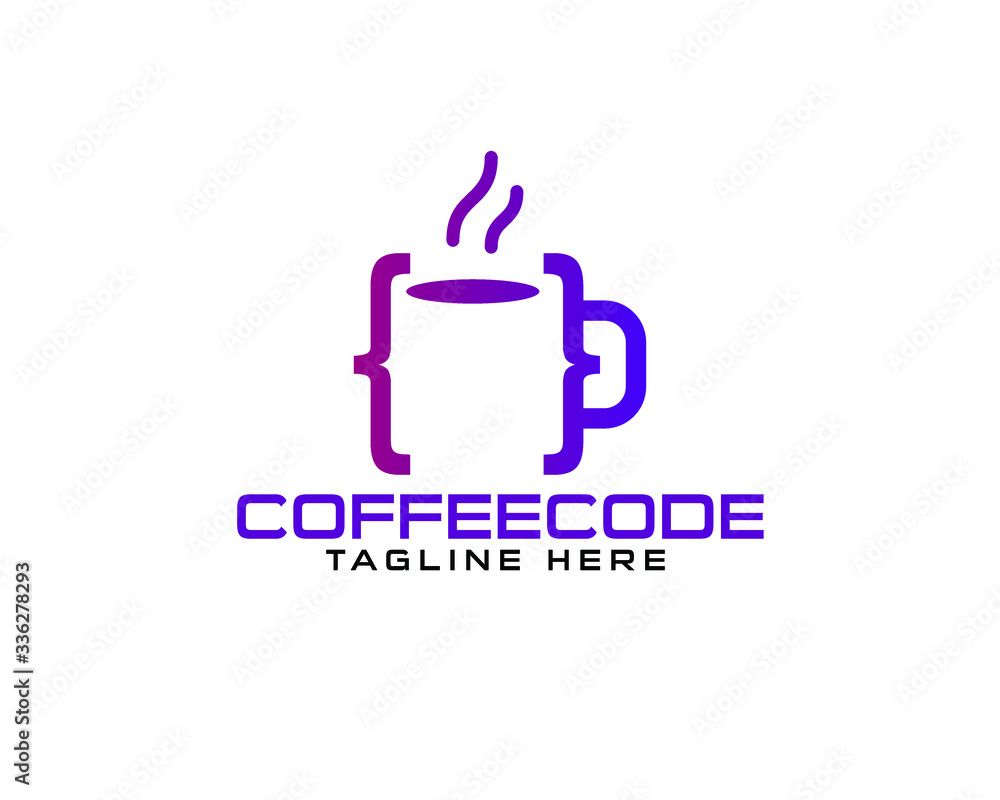 Professional programming code language with coffee tea logo design template Professional programming code language with coffee tea logo design template