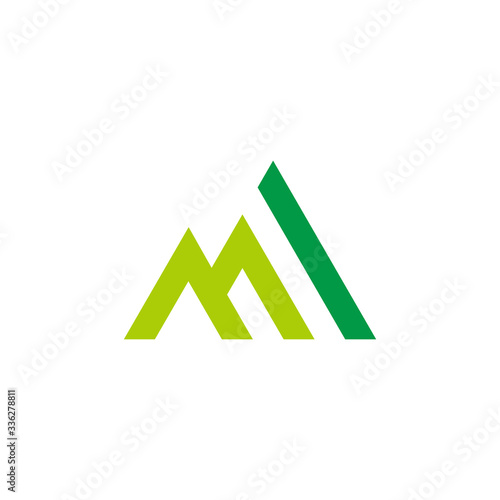 letter mi simple lines art mountain green abstract geometric logo vector