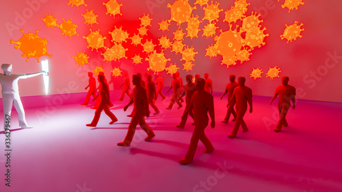 Wallpaper Mural Health bacteria virus protection. Medical prevention human germ. Healthy man reflect bacteria attack with shield. medicine concept illustration.3D rendering. Torontodigital.ca