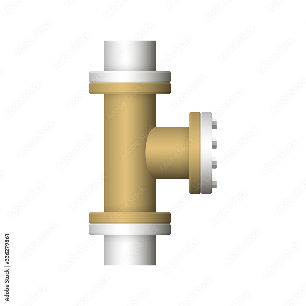 Pipe vector icon. Connection by flange fitting. Part for pipeline construction to transportation water, oil and gas. Also for water supply infrastructure, wastewater treatment, plumbing and irrigation