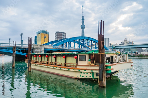 Japan. Ferry on the backgro...