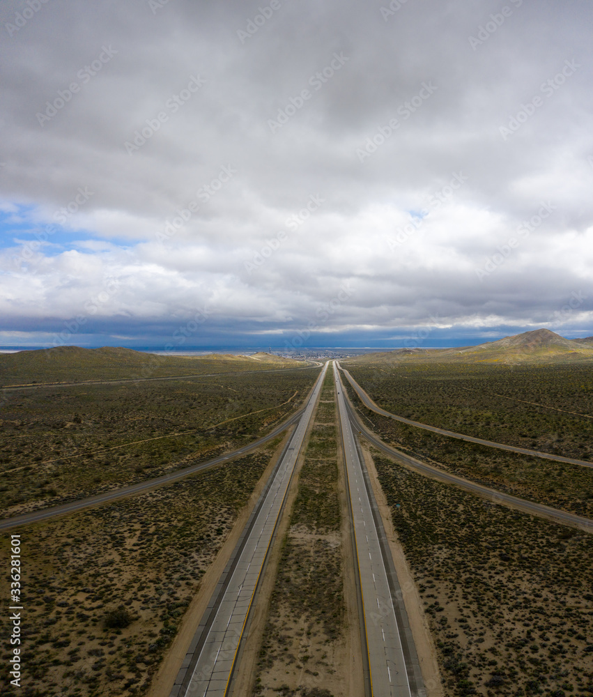 Aerial view of a highway through southern California