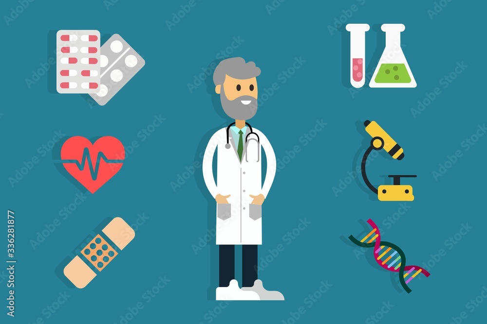 Doctor character among science and medical icons Doctor character among science and medical icons