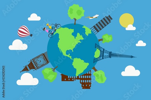 Eps picture of traveling planet on blue