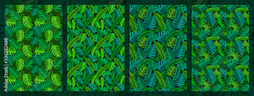 4 tropical seamless natural patterns of exotic leaves.
