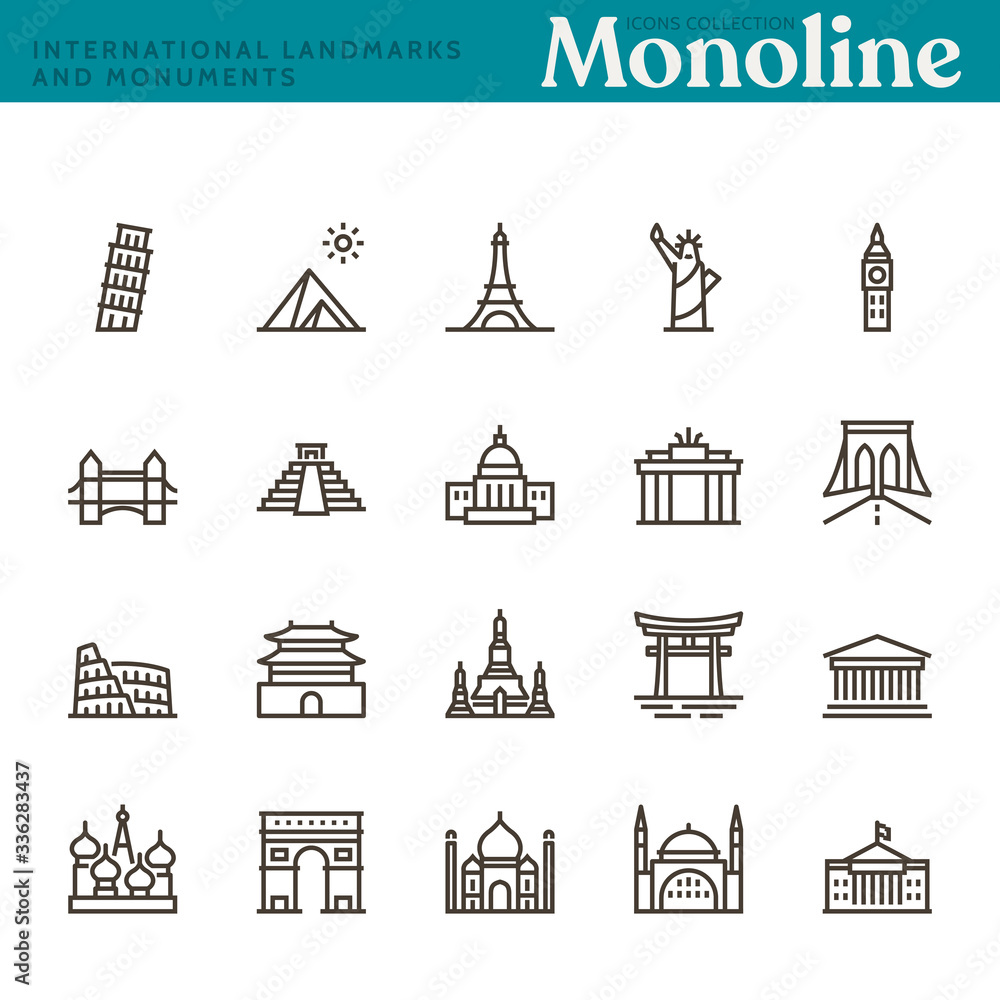 International Landmarks and Monuments Icons.