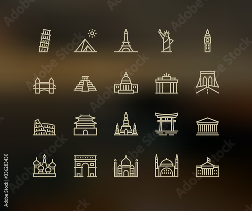 International Landmarks and Monuments Icons.