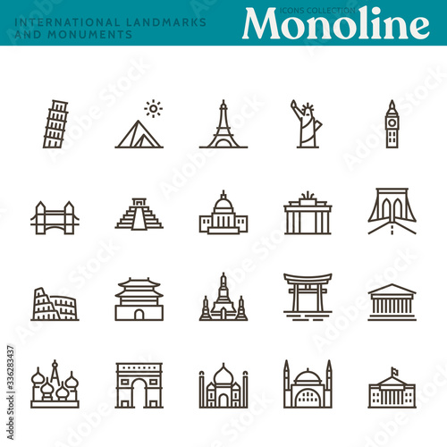 International Landmarks and Monuments Icons.