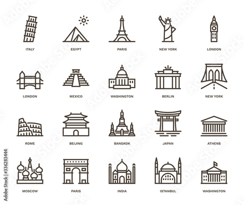 International Landmarks and Monuments Icons.