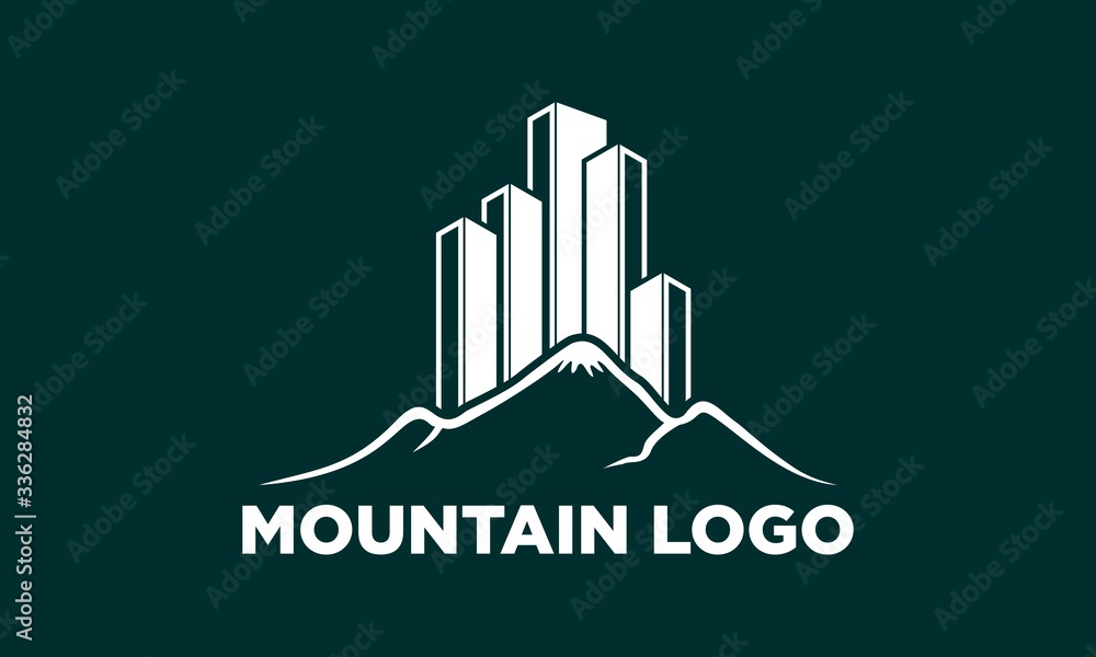 Mountain and skyscraper illustration vector logo design Mountain and skyscraper illustration vector logo design
