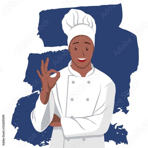 Smiling Dark-Skinned Chef showing OK sign