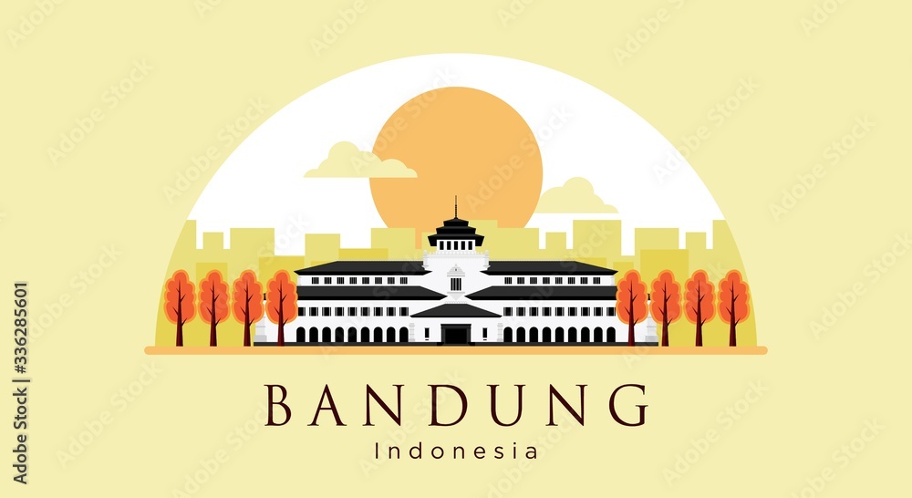 Gedung Sate Flat Style Vector Illustration The Icon of Bandung, West Java, Indonesia