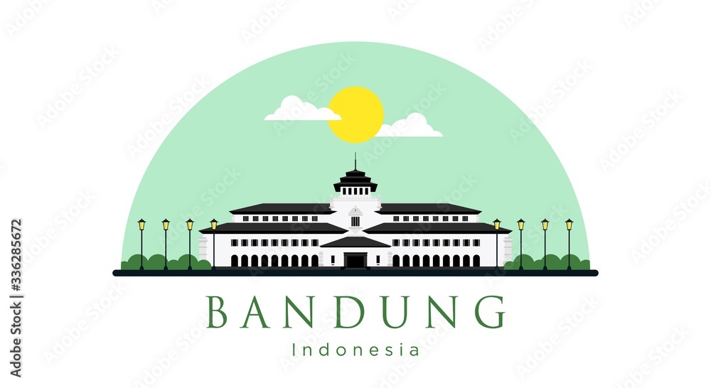 Naklejka premium Gedung Sate Flat Style Vector Illustration The Icon of Bandung, West Java, Indonesia