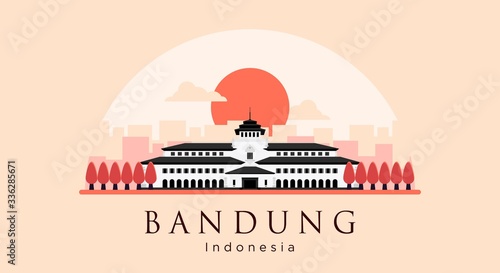 Gedung Sate Flat Style Vector Illustration The Icon of Bandung, West Java, Indonesia