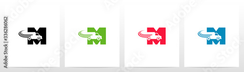 Transport Truck On Letter Logo Design M