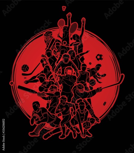 Sports Mix Sport players action  cartoon graphic vector