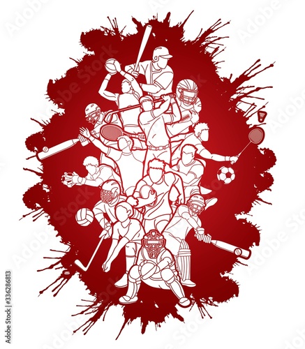 Sports Mix Sport players action  cartoon graphic vector