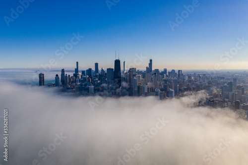 Chicago Under a Layer of Clouds - Aerial View