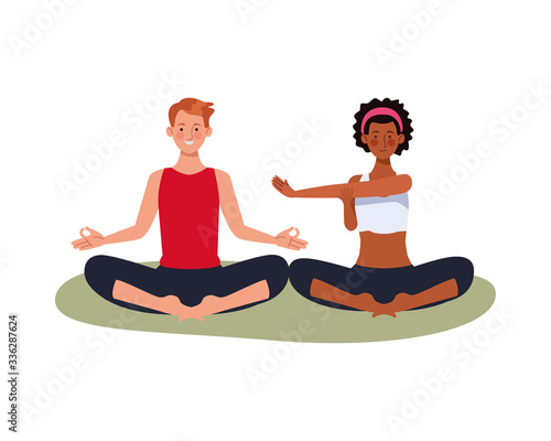 interracial couple athlete practicing exercise characters