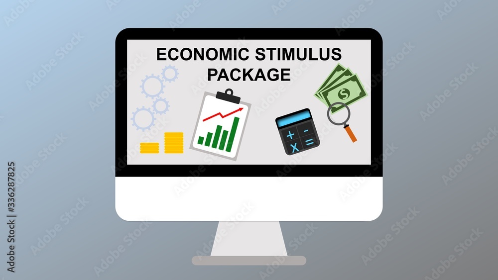 Illustration in response to the coronavirus impact on the economy the government is contemplating a economic stimulus package. Finance concept