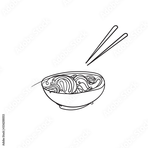 hand drawn doodle asian food noodle illustration with continuous line art style vector