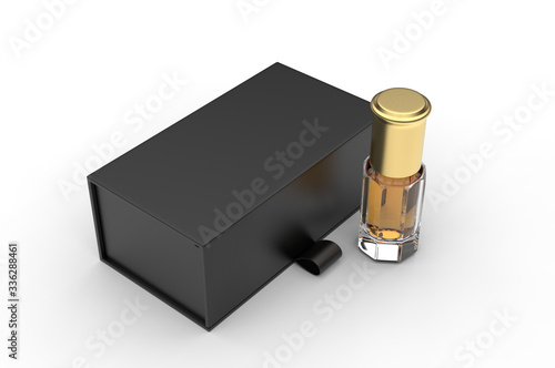 Blank oud bottle with hard paper box for branding. 3d render illustration. photo