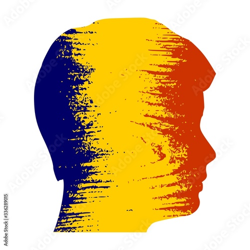 Double exposure portrait of young man. Chad flag design concept. Flag textured by grungy wood pattern. Image relative to travel and politic themes