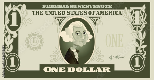  One Dollar Bill with George Washington Vector Cartoon
