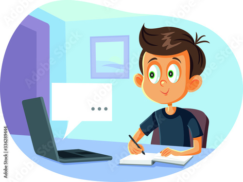 Student in Digital Homeschool Online Class Program Cartoon