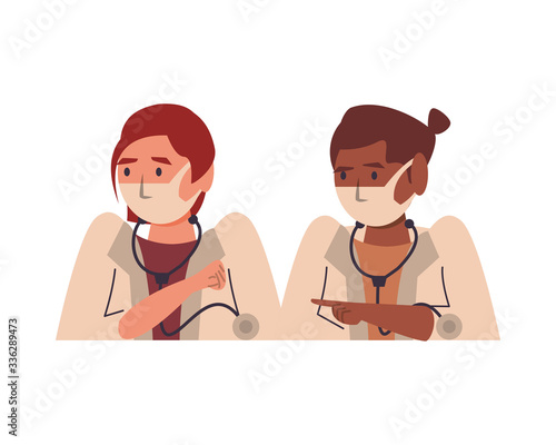 interracial female doctors using face masks characters