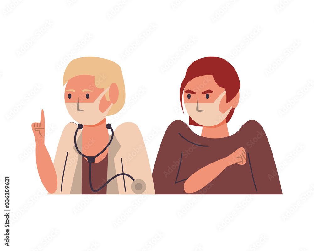female doctor and patient using face masks characters female doctor and patient using face masks characters