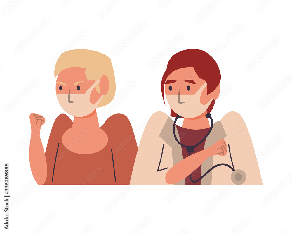 female doctor and patient using face masks characters female doctor and patient using face masks characters