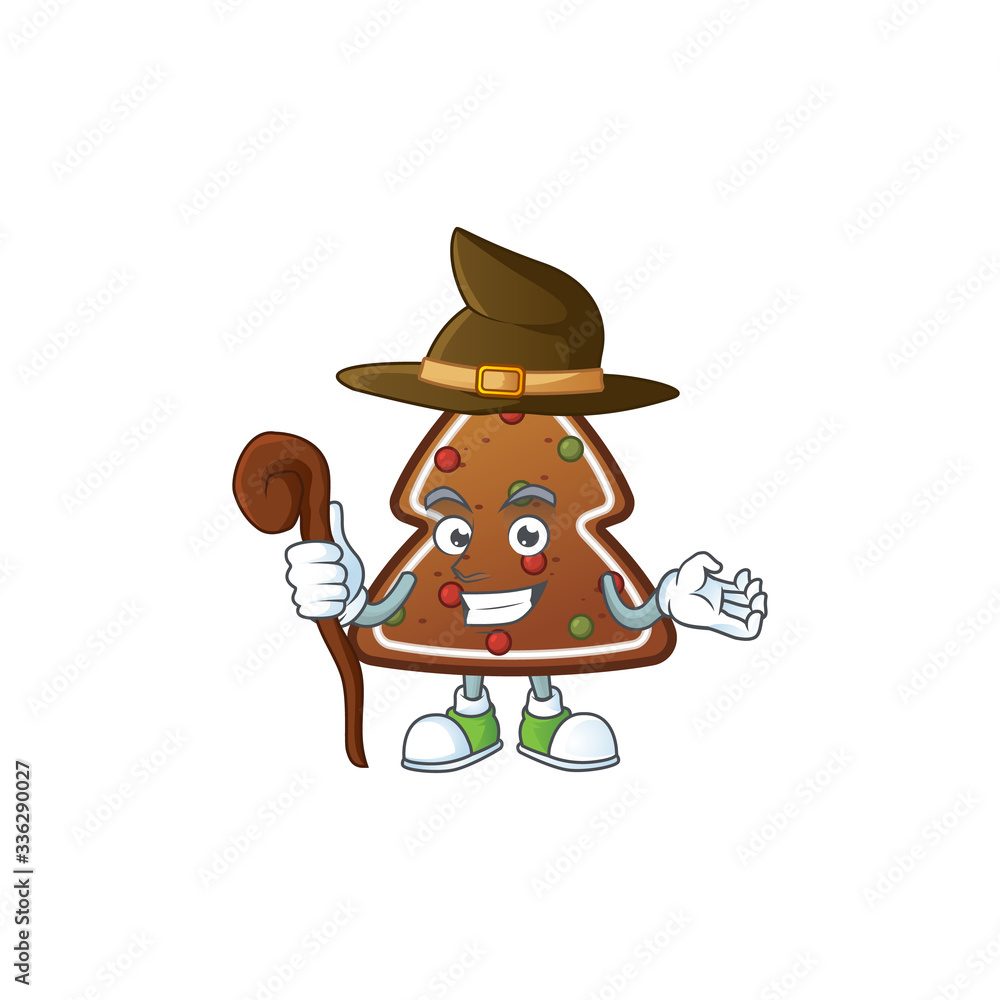 Cute and sneaky Witch gingerbread tree cartoon design style