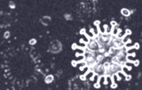 Coronavirus research conceptual illustration: fake view of coronavirus under microscope