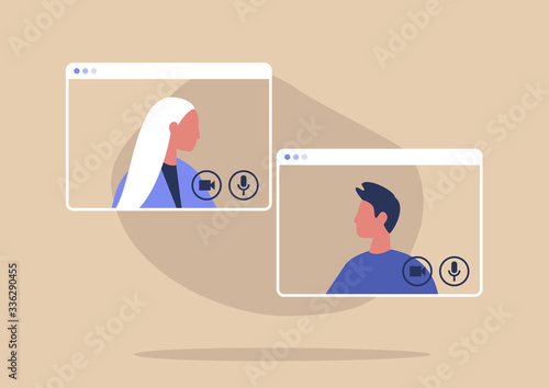 Video call conference, working from home, social distancing, business discussion