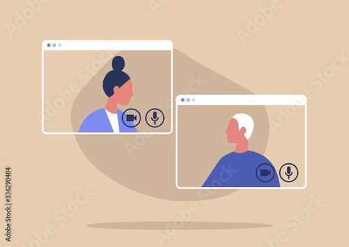 Video call conference, working from home, social distancing, business discussion