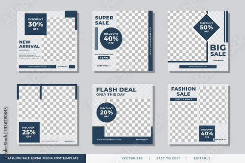 Minimalist Fashion Sale social media post Blue design template Premium Vector