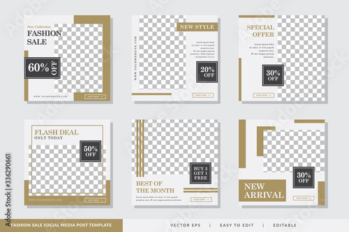 Minimalist Fashion Sale social media post design Gold template Premium Vector